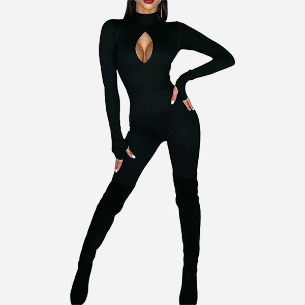 Royal Design 312 Women Bodycon Jumpsuit Cut Out Black